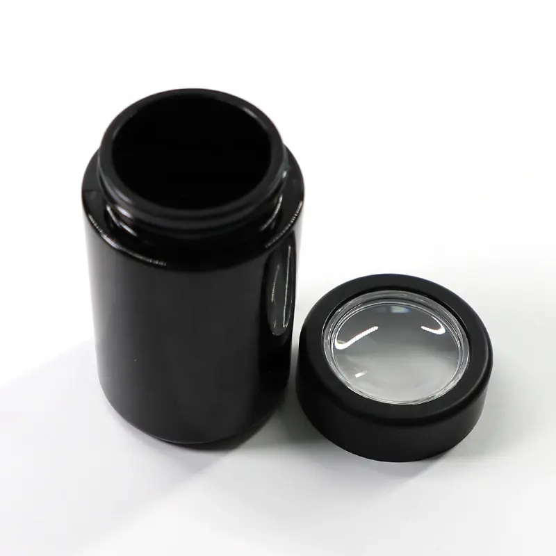 Smell Proof Storage Container Black air tight Child proof Glass Jar with CR Magnifying lid