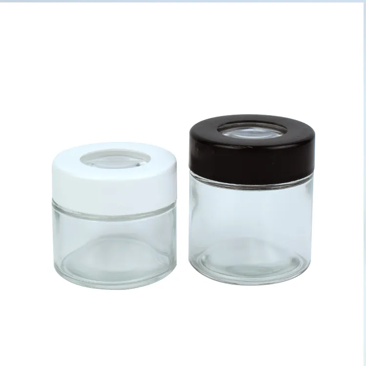 Smell Proof Storage Container Black air tight Child proof Glass Jar with CR Magnifying lid