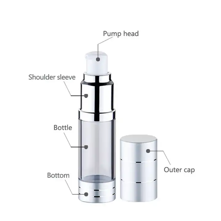 US In Stock 1oz face cream oil spray cosmetic packaging 50ml 30ml 15ml 10ml 100ml Aluminum Silver AS Airless Bottle for lotion