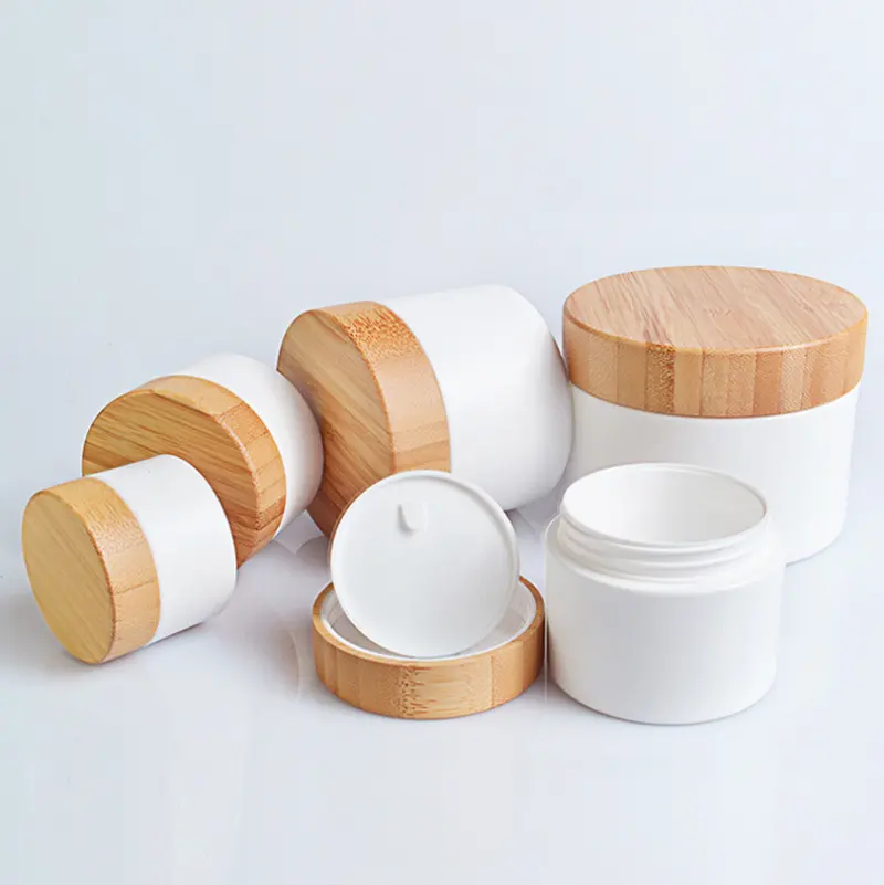 Custom PP Cream Jar with Bamboo Lid Cosmetic Packaging